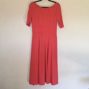 Bright Coral pleat neck knit dress